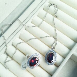 Elegant Silver and Red Jewelry Set